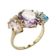VIANNA 18K Yellow Gold Blue Topaz, Rose Quartz, Amethyst Ring - SALE